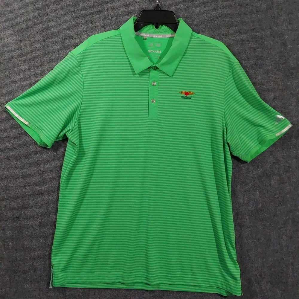 Adidas Golf Polo Shirt Mens XL Green Stripe‎ Climachill Baltusrol Performance